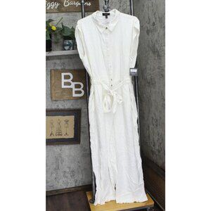 ELLA Rafaella Womens Plus Size Linen Blend Sleeveless Jumpsuit White 1X